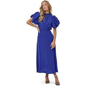 Minus Dames Alicia Puff Midi-jurk met korte mouwen en open rug, koningsblauw 10, Royal Blue, 36