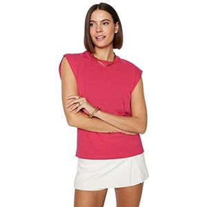 Trendyol Gebreid T-shirt voor dames, regular fit, basic, ronde hals, Fuchsia, M