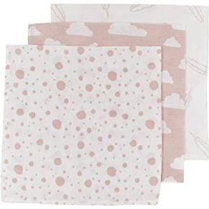 Meyco Hydrofiele Monddoekjes (3-pack) Feathers Clouds Dots | Roze