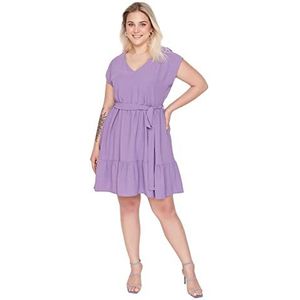 Trendyol Vrouwen Plus Size Mini A-lijn Getailleerde Geweven Plus Size Jurk, Paars,44, Paars, 70