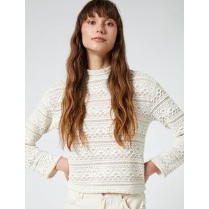 Koton Ajore Trui met hoge hals en lange mouwen voor dames, Ecru (010), L