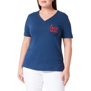 Love Moschino Dames V-hals Regular fit T-shirt, blauw, 38, blauw, 38