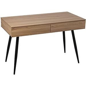 DRW Bureautafel van hout en metalen poten met MDF + melamine en PVC in naturel en zwart, 120 x 60 x 76 cm