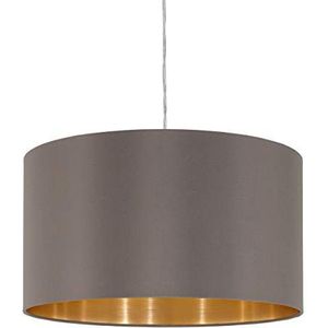 EGLO Hanglamp Maserlo, 1-pits textiel hanglamp van staal en stof, kleur: nikkel mat, cappuccino, goud, fitting: E27, Ø: 38 cm