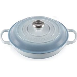 Le Creuset Signature 211802642 Braadpan met deksel, ondiep, geëmailleerd gietijzer, 26 cm, 2 liter, blauw (Coastal Blue)