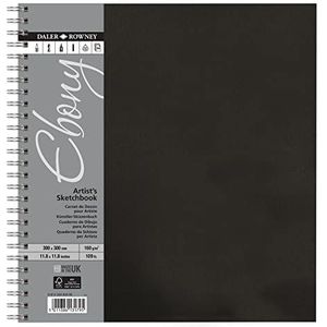 Daler-Rowney Ebony Schetsboek, glad oppervlak, 160 g, spiraalbinding, hardcover, 30 x 30 cm, natuurlijk wit, 54 vellen