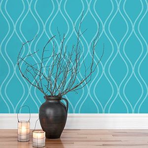 Apalis Modern behang vliesbehang golven retro design turquoise fotobehang breed | vlies behang wandbehang foto 3D fotobehang voor slaapkamer woonkamer keuken | blauw, 106151