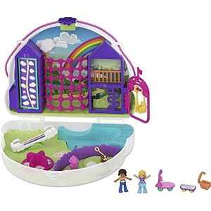 Polly Pocket Regenboog Handtas Compact met 8 Leuke Functies, Micropoppen Polly en Shani, 2 Accessoires en een Stickervel, voor kinderen van 4 jaar en ouder, GKJ65