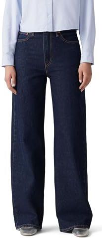 Levi's - A6081-0019 - Ribcage Jeans - Blauw - Katoen, Wijde Pijpen, Zeer Hoge Taille