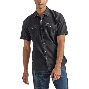 Wrangler Herenhemd met korte mouwen, westerndenim, jeanshemd, matzwart, L