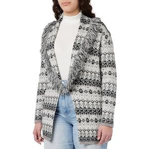ebeeza Lange, sfeervolle jas met franjes en gebreide rand, zwart, wit, maat XL/XXL, zwart, wit, XL