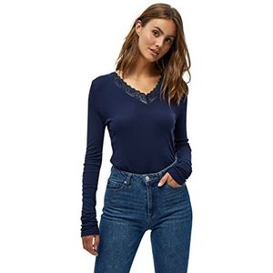 Peppercorn Rosalinda Rib Blouse met V-hals | Blauwe T-shirts voor dames VK | Lente T-shirt | Maat S