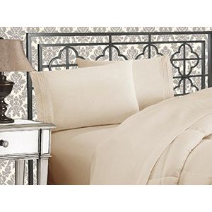 Elegant Comfort Luxe 1500 draadtelling Egyptische kwaliteit drie lijnen geborduurd zachtste premium hotelkwaliteit 4-delige lakenset, kreuk- en vervagingsbestendig, King, crème