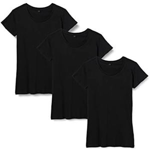 Build Your Brand Dames T-Shirt 3-Pack Ladies Merch Tee Vrouwen Multipack, verkrijgbaar in zwart of wit, maten XS - 5XL, zwart (Blk/Blk/Blk 01203), XL