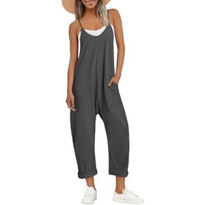 AUTOMET Jumpsuits voor dames, casual zomeroutfits, rompers, comfortabele trendy strand-, vakantie-overalls, mode, Donkergrijs, M