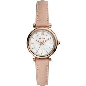 Fossil Carlie Mini horloge voor dames, Quartz uurwerk met roestvrij stalen of leren band, Lichtroze