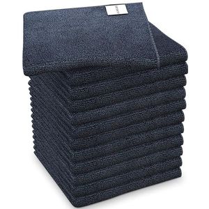PORTENTUM Microvezeldoek, 12 stuks, donkergrijs, materiaal 360 g/m², reinigingsdoek voor glas, keuken, badkamer en auto, ultrazacht, zeer absorberend, slijtvast, veelzijdig inzetbaar, wasbaar, 32 x 32