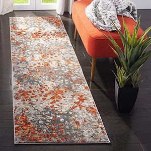 SAFAVIEH Monaco Collection Boho tapijt voor woonkamer, eetkamer, slaapkamer, korte pool, grijs en oranje, 80 x 180 cm