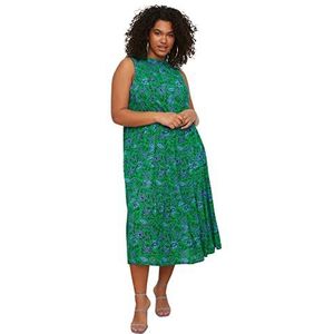 Trendyol Vrouwen Plus Size Maxi A-lijn Relaxed fit Geweven Plus Size jurk, Zeer Kleurrijk,48, Zeer kleurrijk