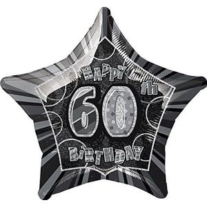 Unique Party 55,555 - 20" Folie Glitz Zwart Gelukkig 60e Verjaardag Ballon