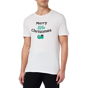Jack & Jones JORELFEN Tee SS Crew Neck Xmas T-shirt, helder wit, M