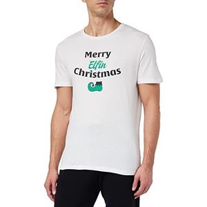 Jack & Jones JORELFEN Tee SS Crew Neck Xmas T-shirt, helder wit, XL