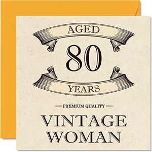 Vintage 80e verjaardagskaarten voor vrouwen - leeftijd 80 jaar - leuke verjaardagskaart voor mama zus vrouw oma oppas oma tante, 145 mm x 145 mm dames wenskaarten, 80e verjaardagskaart