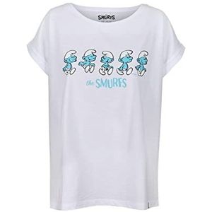 Smurfen Character Line Boyfriend T-shirt - wit, maat: XS - officieel gelicentieerde vintage stijl, gedrukt in het Verenigd Koninkrijk, ethisch afkomstig, Wit, XS