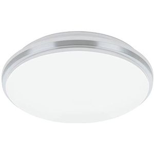 EGLO LED plafondlamp Pinetto, ronde opbouw plafond lamp, bureaulamp van staal en kunststof in wit en chroom, plafondverlichting voor badkamer en keuken, neutraal wit, IP44, Ø 34 cm