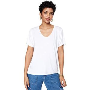 Trendyol Gebreid T-shirt met V-hals voor dames, regular fit, basic, Wit, L
