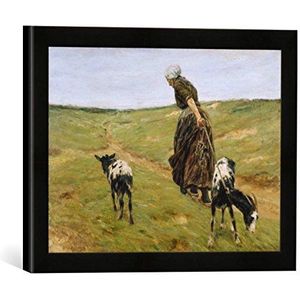 Ingelijste foto van Max Liebermann ""Vrouw met Geizen in de dunnen"", kunstdruk in hoogwaardige handgemaakte fotolijst, 40x30 cm, mat zwart