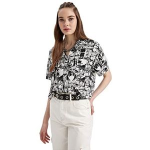 DeFacto Hemdblouse met korte mouwen voor dames, hemd met knopen voor vrijetijdskleding, off-white, M
