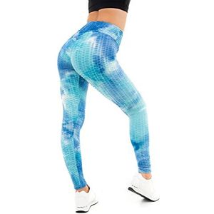 M17 Womens Dames Leggings Tie Dye Honingraat Wafel Naadloze Anti Cellulite Hoge Taille Buit Stretchy Gym Yoga Broek, Blauw, M