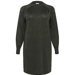 Kaffe Curve Plus-size damesjurk, metallic, gebreid, knielang, lange mouwen, Forest Night, M/Petite