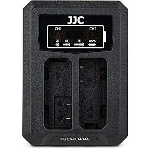 JJC USB dubbele oplader acculader voor Nikon D5600 D5500 D5300 D5200 D5100 D3400 D3500 D3300 D3200 D3100 Df Coolpix P7800 P7700 P7200 P7100 P7000 camera‘s voor Nikon EN-EL14, EN-EL14a