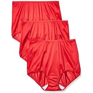 Shadowline Women's Hidden Elastic Nylon Full Brief Panty 3-Pack, Red, 7