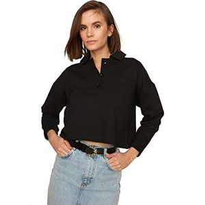 Trendyol Dames Black Polo Collar Crop SHARDONE KNITTONE Sweatshirt, M