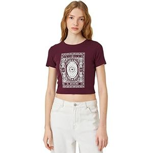 Koton Katoenen T-shirt met ronde hals en korte mouwen voor dames, Bordeaux (456), M