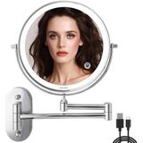 Auxmir Makeup Spiegel met 1X / 10X Vergroting, Ledverlichting, Dimbare Scheerspiegel met Touch-schakelaar, USB Oplaadbaar, 360 Graden Draaibaar, Wandmontage voor Badkamer, Spa en Hotel