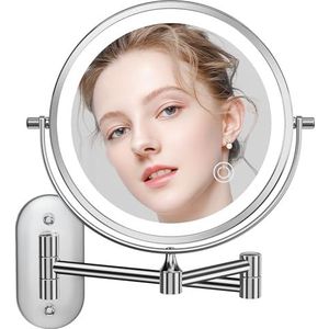 Auxmir Makeup Spiegel met 1X / 10X Vergroting, Ledverlichting, Dimbare Scheerspiegel met Touch-schakelaar, USB Oplaadbaar, 360 Graden Draaibaar, Wandmontage voor Badkamer, Spa en Hotel