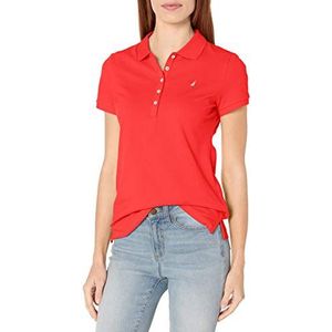 Nautica Katoenen poloshirt met 5 knopen en korte mouwen voor dames, Hibiscus, XL