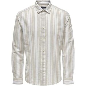 Onscaiden LS Mix Stripe Linnen Shirt, Chinchilla, XL