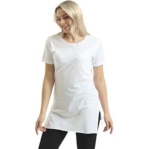 Bonateks, Dames T-shirt, ronde hals, split, 30/1 gekamde single jersey-stof, comfortabel, wit, maat: S, wit, S