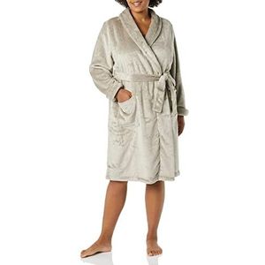 Amazon Essentials Halflange pluche badjas voor dames (verkrijgbaar in grote maten), grijs, 2X