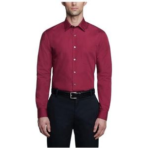 Van Heusen Men's Dress Shirt Fitted Poplin Solid, Magenta, 15.5"" Neck 32""-33"" Sleeve