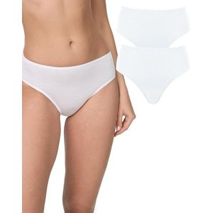 Nur Die Set van 2 midi-slips, meerkleurig, van katoen, stretch, ondergoed, onderbroeken, basic, meerpak voor dames, wit, 44-46