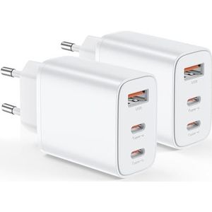 2 stuks USB C 30 W 3-poorts stekker oplader USB C type C snel opladen multiple snellader voor iPhone 16 15 14 13 12 11 Pro Max XR XS 8 7, iPad, Samsung