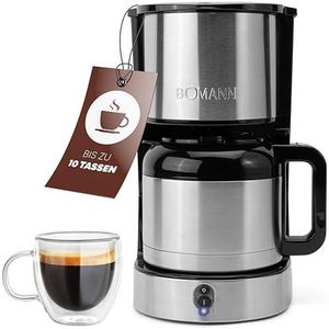 Bomann® Koffiezetapparaat met thermoskan voor 8-10 kopjes koffie (ca. 1,2 l) | filterkoffiezetapparaat roestvrij staal | dubbelwandige thermoskan | geen temperatuurverlies | koffiezetapparaat 800W |