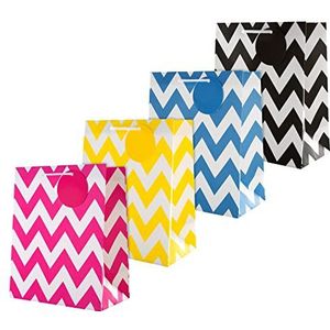 Hallmark Meerdere gelegenheden geschenkzakjesbundel - 4 middelgrote zakken in 1 eigentijds ontwerp (1 roze, 1 geel, 1 blauw en 1 zwart)