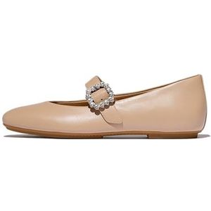 Fitflop Dames DELICATO Crystal-Buckle lederen Mary Janes plat, klassiek beige, 3 UK, Klassieke Beige, 3 UK Narrow